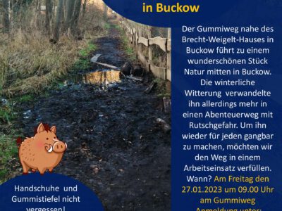 Ehrenamtseinsatz am 27.01.: Verfüllen des Gummiwegs in Buckow